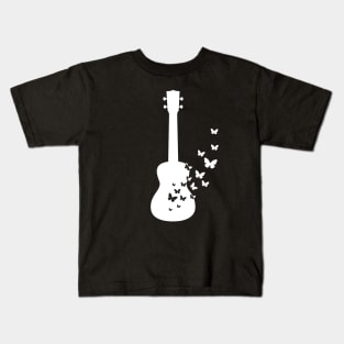 Ukulele Silhouette Turning Into Butterflies Kids T-Shirt